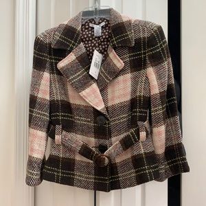 CABI Coat, NWT size 6, pink and brown plaid